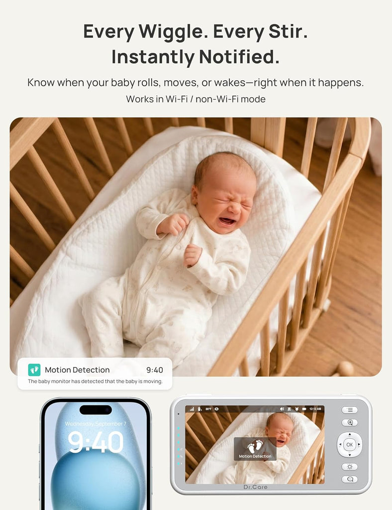 VistaView 5" 1080P Smart WiFi Baby Monitor with Camera & Clip Mount
