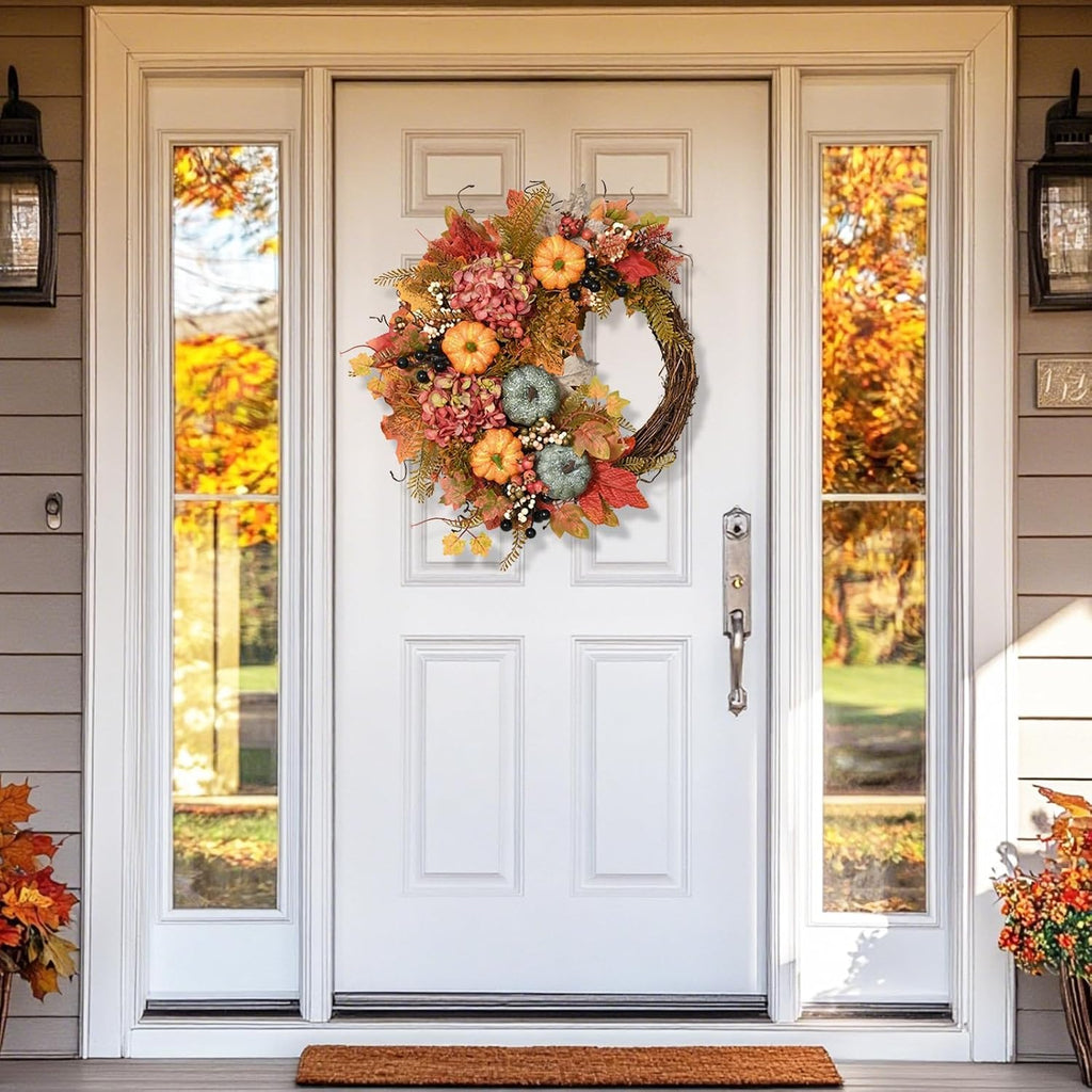 Fall Wreaths for Front Door Artificial Half-Circle Harvest Fall Door Wreath