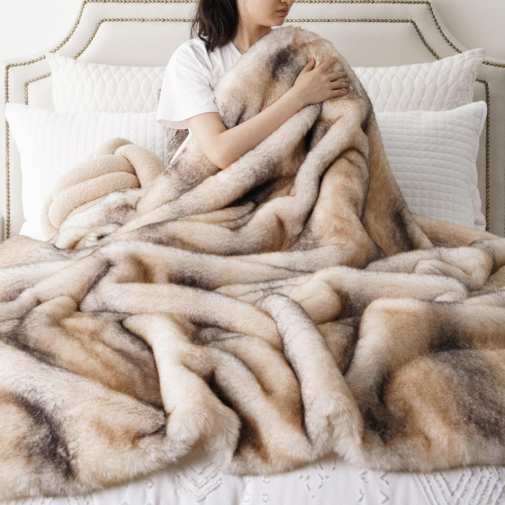 Luxury Faux Fur Throw Blanket for Couch, 60"x80", Thick, Smoothly | Large Soft Warm Cozy Plush Furry Fuzzy Mink