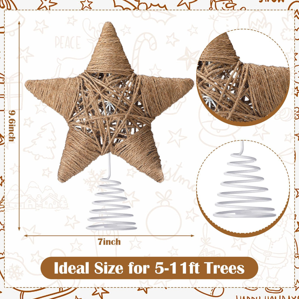 Rustic Christmas Tree Topper 9.7" Retro Woven Jute Star Tree Decor