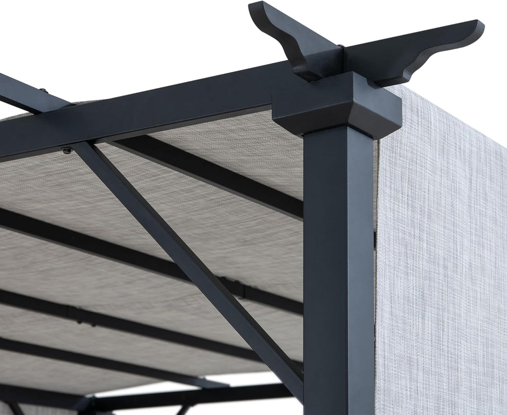 9 x 9 ft. Pergola, Outdoor Patio Matte Black Steel Classic Frame Pergola with Retractable White Canopy Shade for