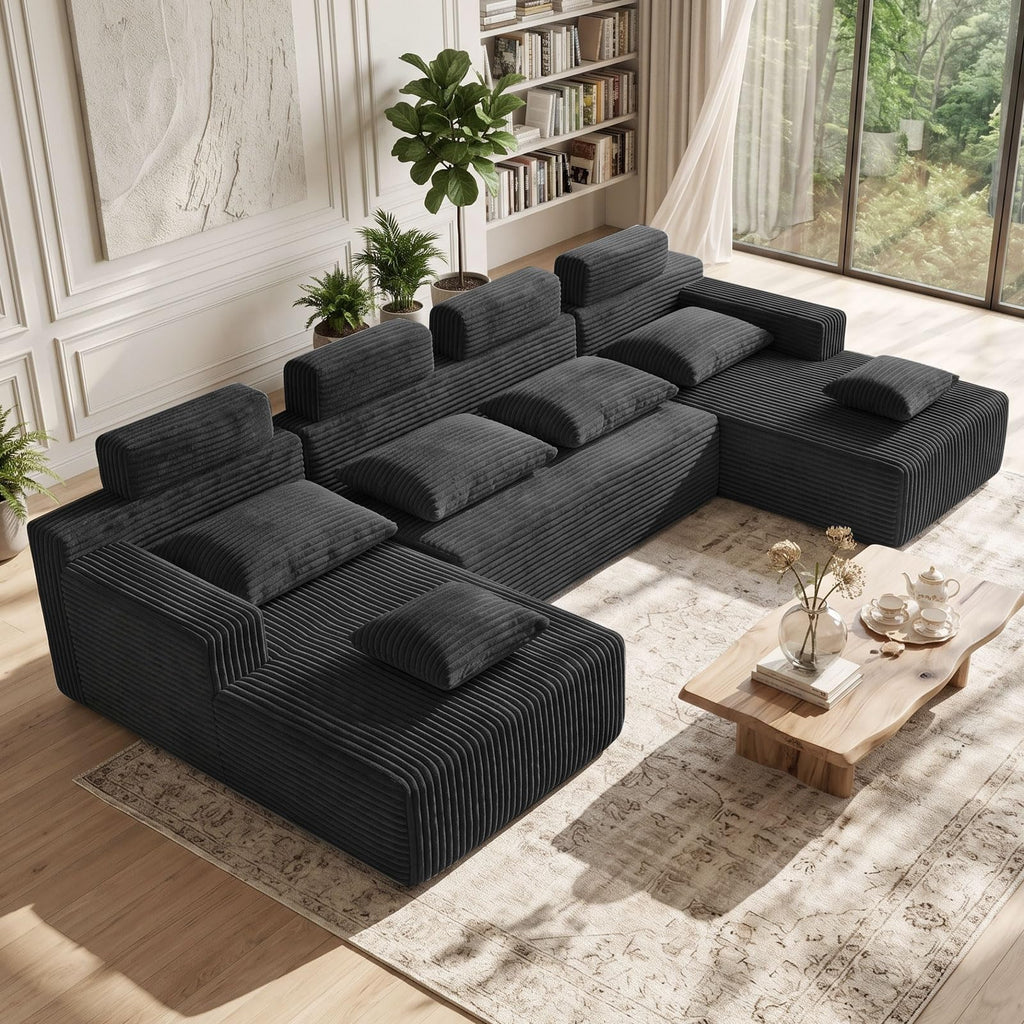 134" Boneless Couches - Modular Sectional Sofa U Shaped Oversized Deep Seat High Back Corduroy No Assembly Modern