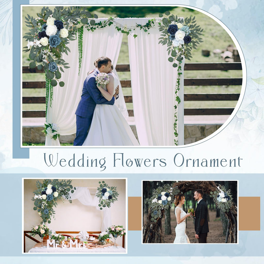 2 Pcs Fall Wedding Arch Flower Artificial Faux Floral Swag, Blue
