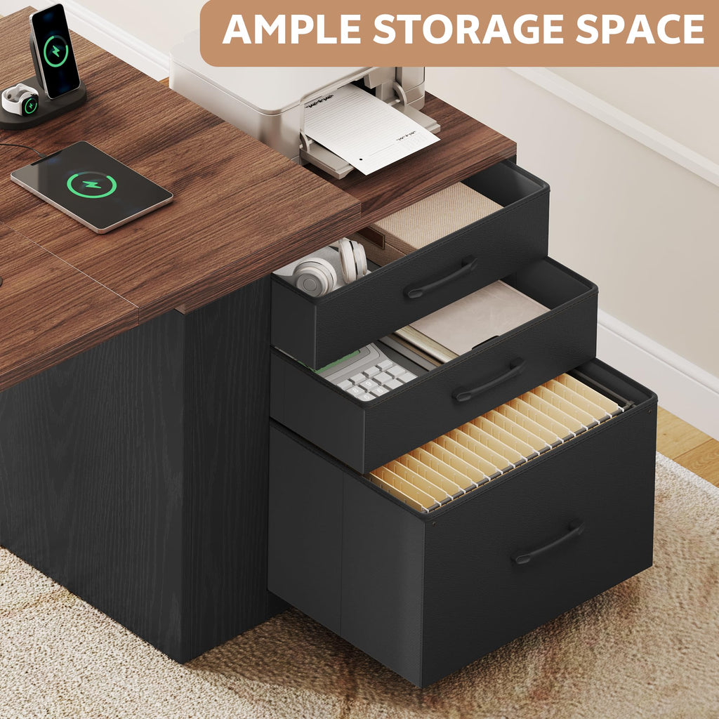 75.5'' Electric Standing Desk with Drawers Corner Desk Black