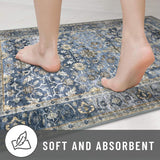 Vintage Washable Runner Rug, 2x8 Blue Grey Beige Runners