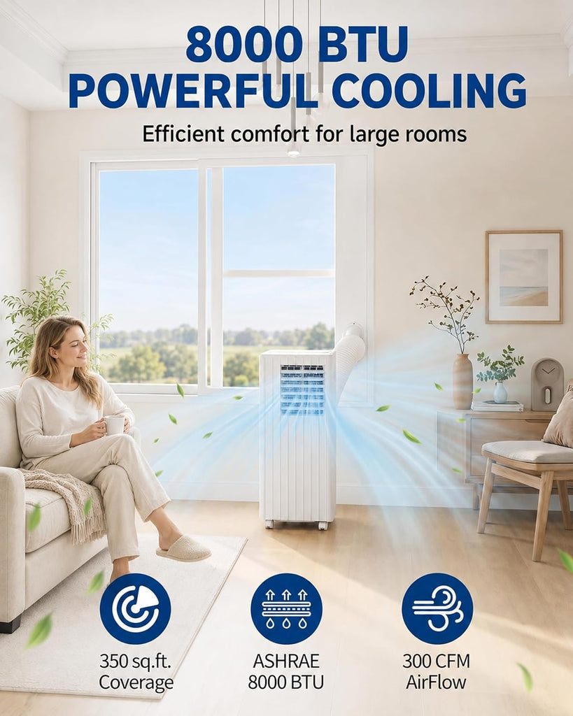 Portable Air Conditioners, 8,000 BTU for Rooms up to 350 Sq.Ft., Smart Compact AC Unit with Cooling, Dehumidifier