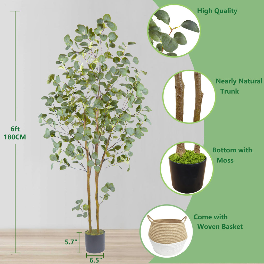 Artificial Eucalyptus Tree 6ft Tall Fake Plant with Basket