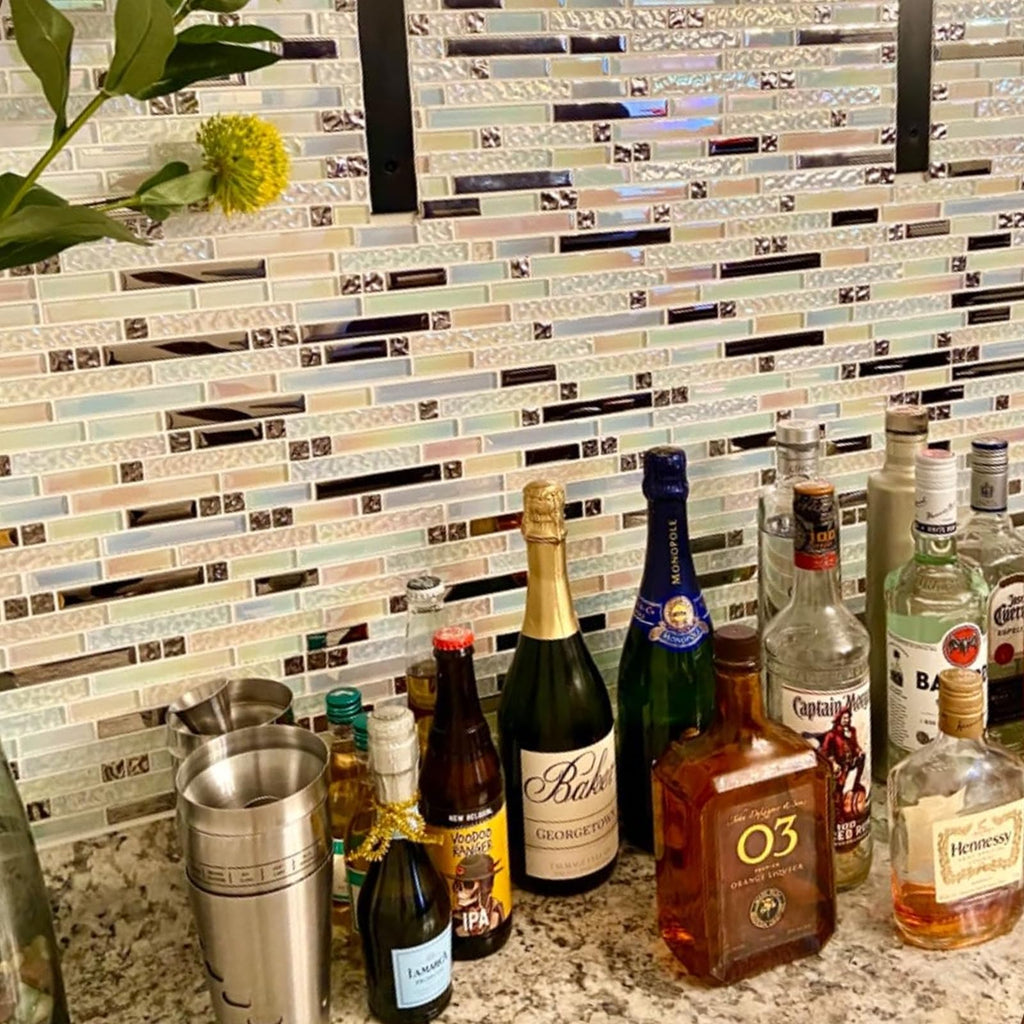 Glass Backsplash Tiles Mosaic Iridescent White 12 x 12 Inch 5 sq.ft.