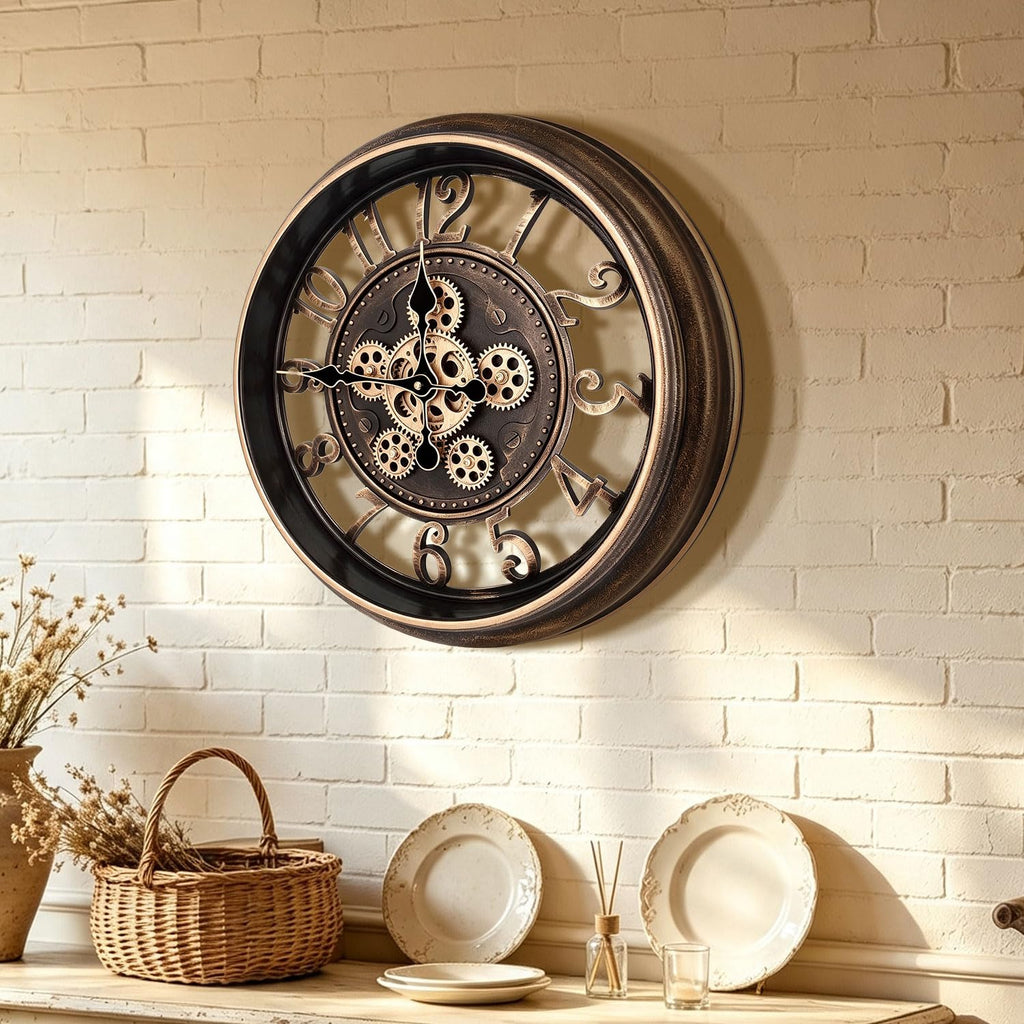 18 Inch Wall Clocks, Brown Steampunk Moving Gears Wall Clock