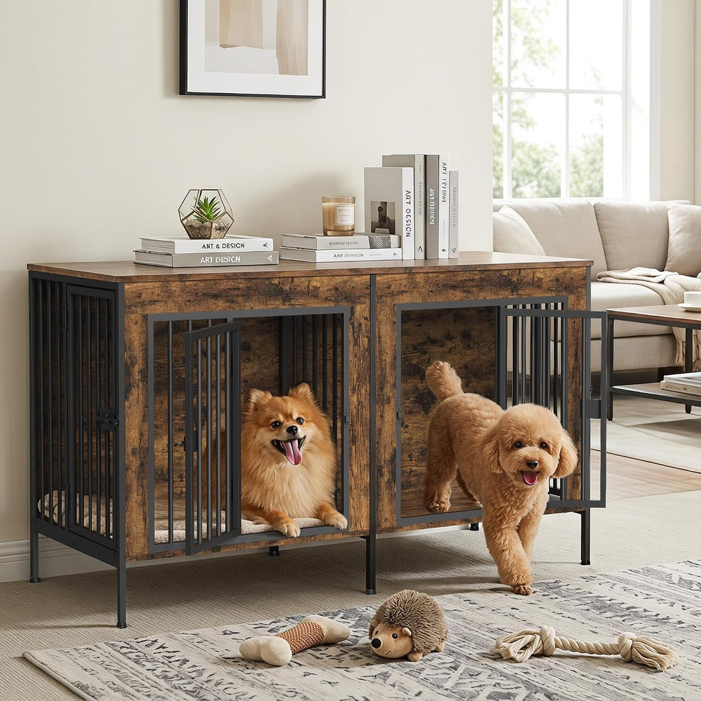 Wooden Double Dog Crate Furniture, Brown