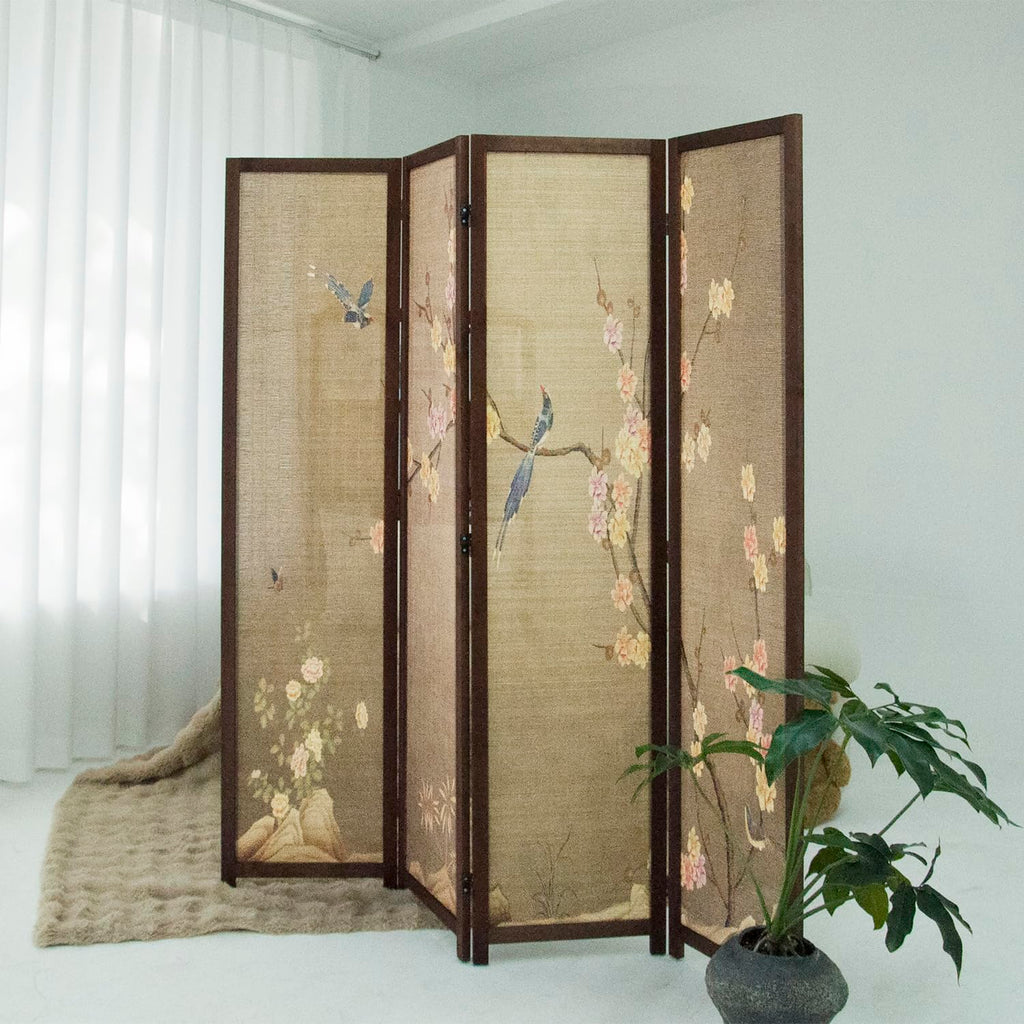 4 Panel Bamboo Room Divider, 5.6 ft Tall Double Sided Folding Privacy Screen for Room Separation, Premium Thickened