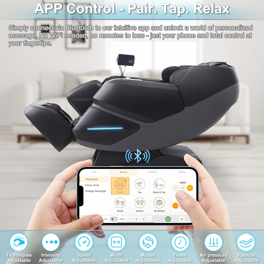 MT339 4D Massage Chair Full Body Recliner, OTA Update, Deep Black | Yoga stretch, 22+5 modes, body scan, app and AI