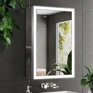 LED Medicine Cabinet with Mirror, 24x32 Surface or Recessed Lighted Medicine Cabinet with Mirror, Dimmable Fogless