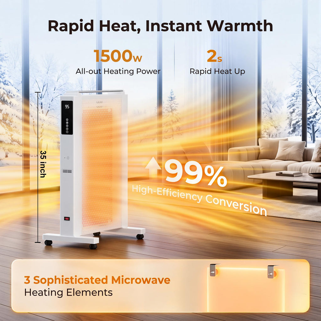 35" Space Heaters for Indoor Use, 1500w Electric Mica Heater, 3 Sides Heating, 12H Timer, Remote, 3 Modes, Safety