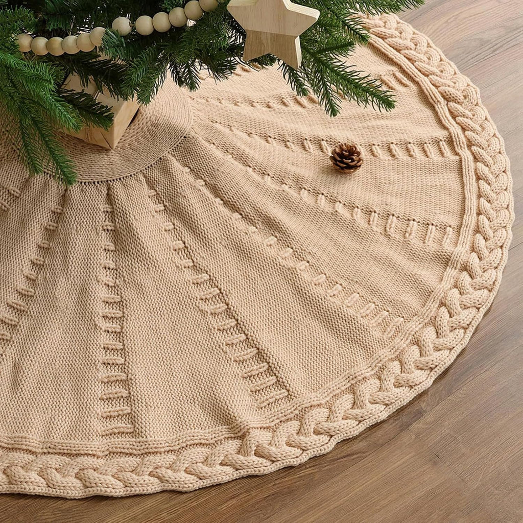 Knit Christmas Tree Skirts, Neutral Tree Skirt, Cozy Christmas Decorations