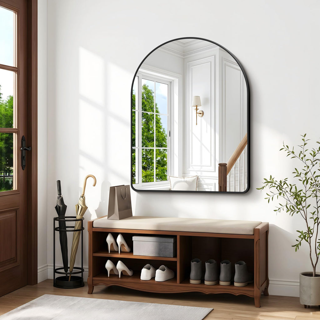 Arched Wall Mirror,40x48 inch Black Arched Mirror Bathroom,Large Vanity Mirror for Over Sink Metal Frame,Tempered