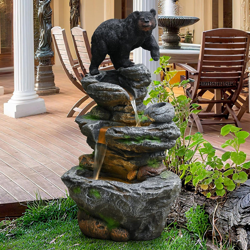 44" Outdoor Fountains and Waterfalls LED - Patio Water Fountains Outdoor for Outdoor Gardens Backyards Lawns Balconies