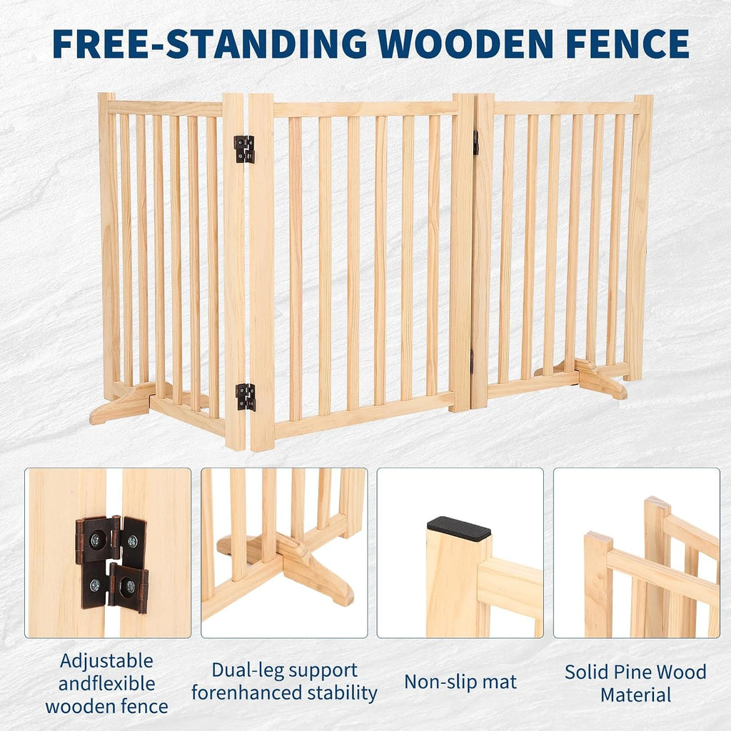 Foldable Wooden Dog Gate, with Support Feet, 3 Panel H:24"