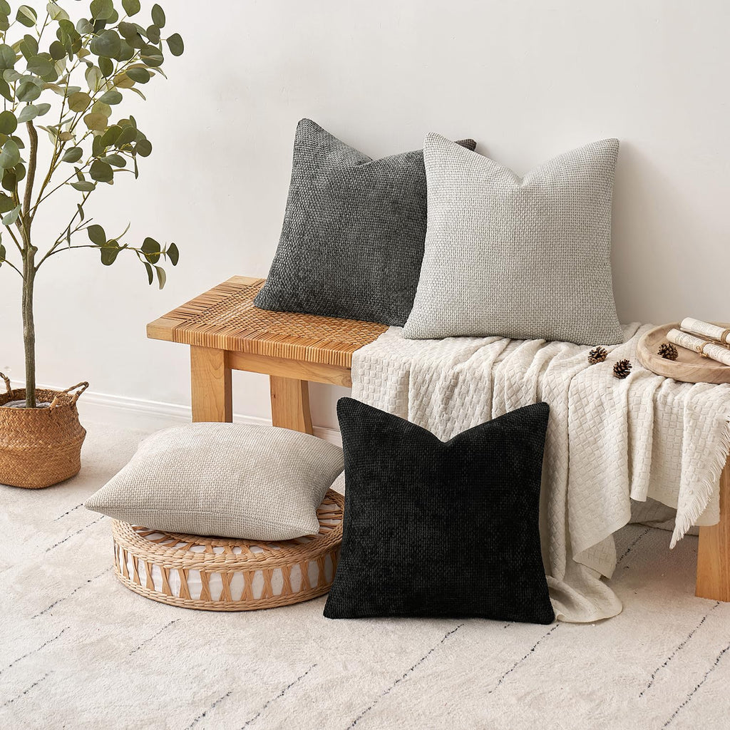 Decorative Couch Throw Pillow Covers 18x18 Inch Black 2 Pack