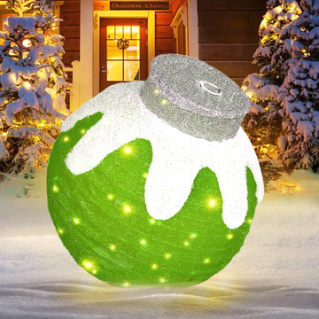 Outdoor Christmas Ornaments, Lighted Pop-Up Holiday Ball Decoration with 80 LED Lights, 8 Light Functions, Lighted