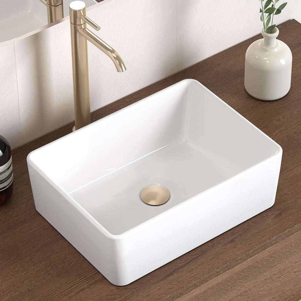 Bathroom Vessel Sink, Rectangular 16"X12" White Vessel Sink for Bathroom Countertop, Bathroom Sink Above Counter, Rectangle Porcelain Ceramic Small Vanity Sink A131-B08CTFYC2R