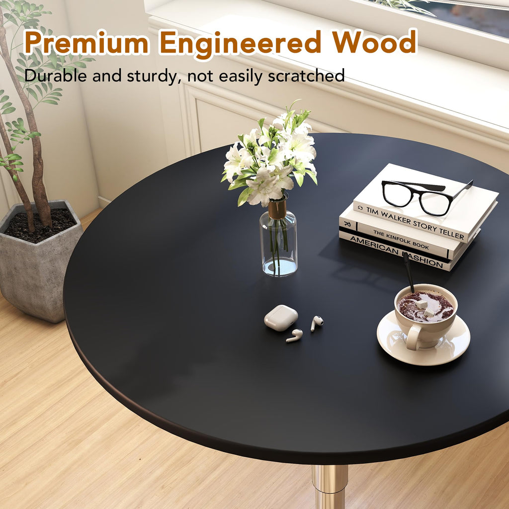 Round Pub Table, Height Adjustable Bar Table 27-36 inches, 360 Swivel Table Top, Black