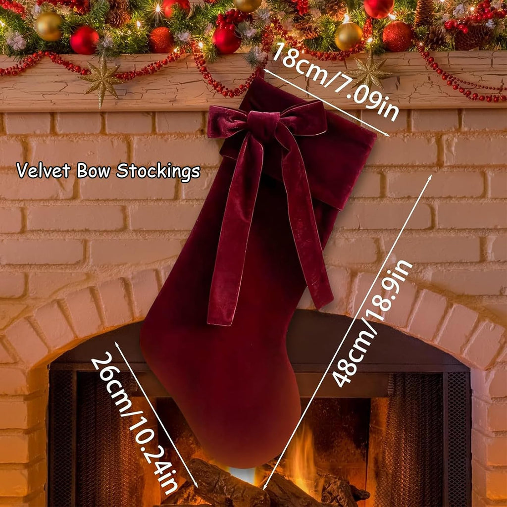 Velvet Christmas Stocking,Velvet Stocking,Stocking Christmas,19 Inch Christmas Stocking with Large Decorative Bow
