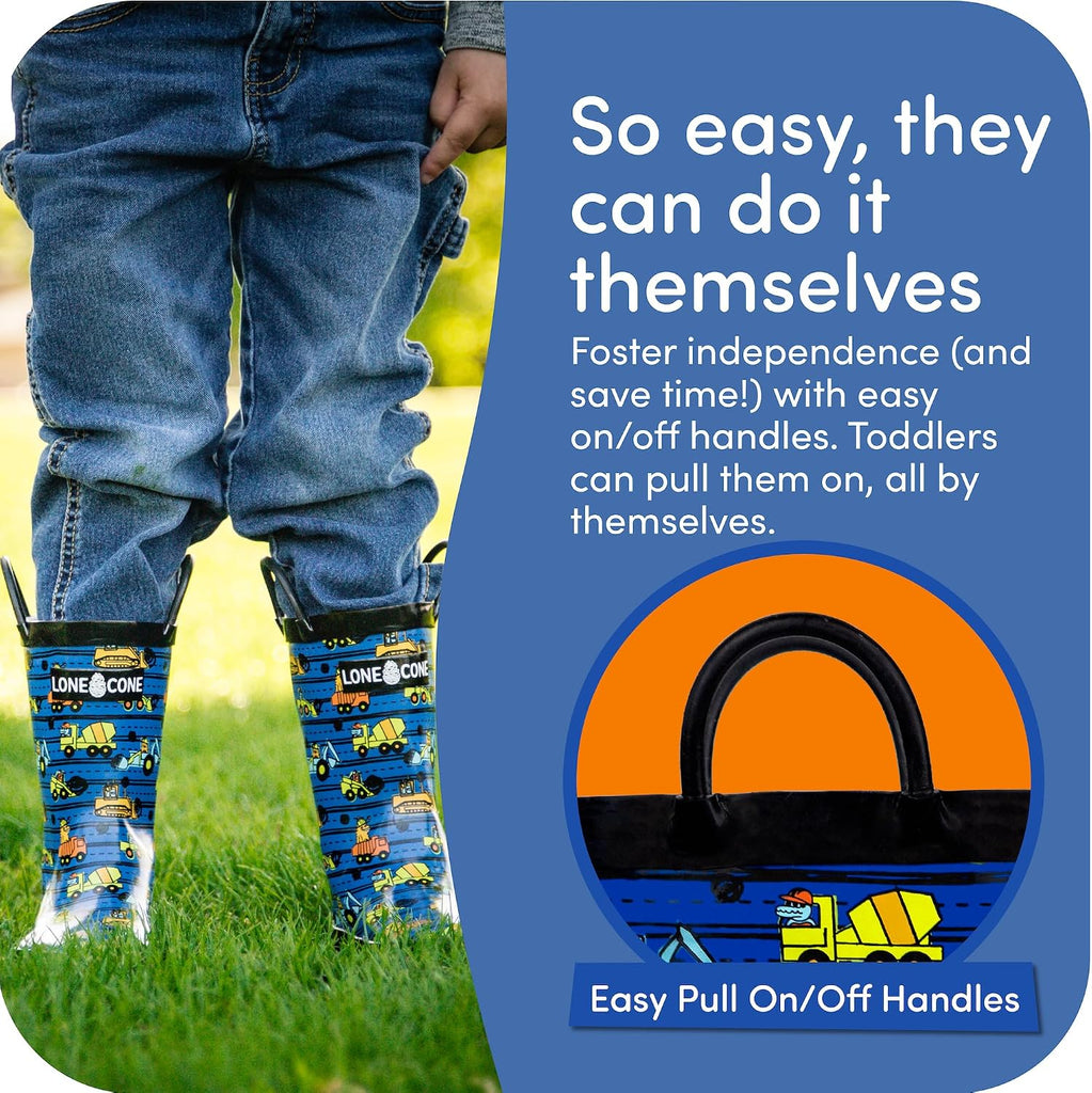 Rain Boots with Easy-On Handles in Fun Patterns for Boys and Girls
