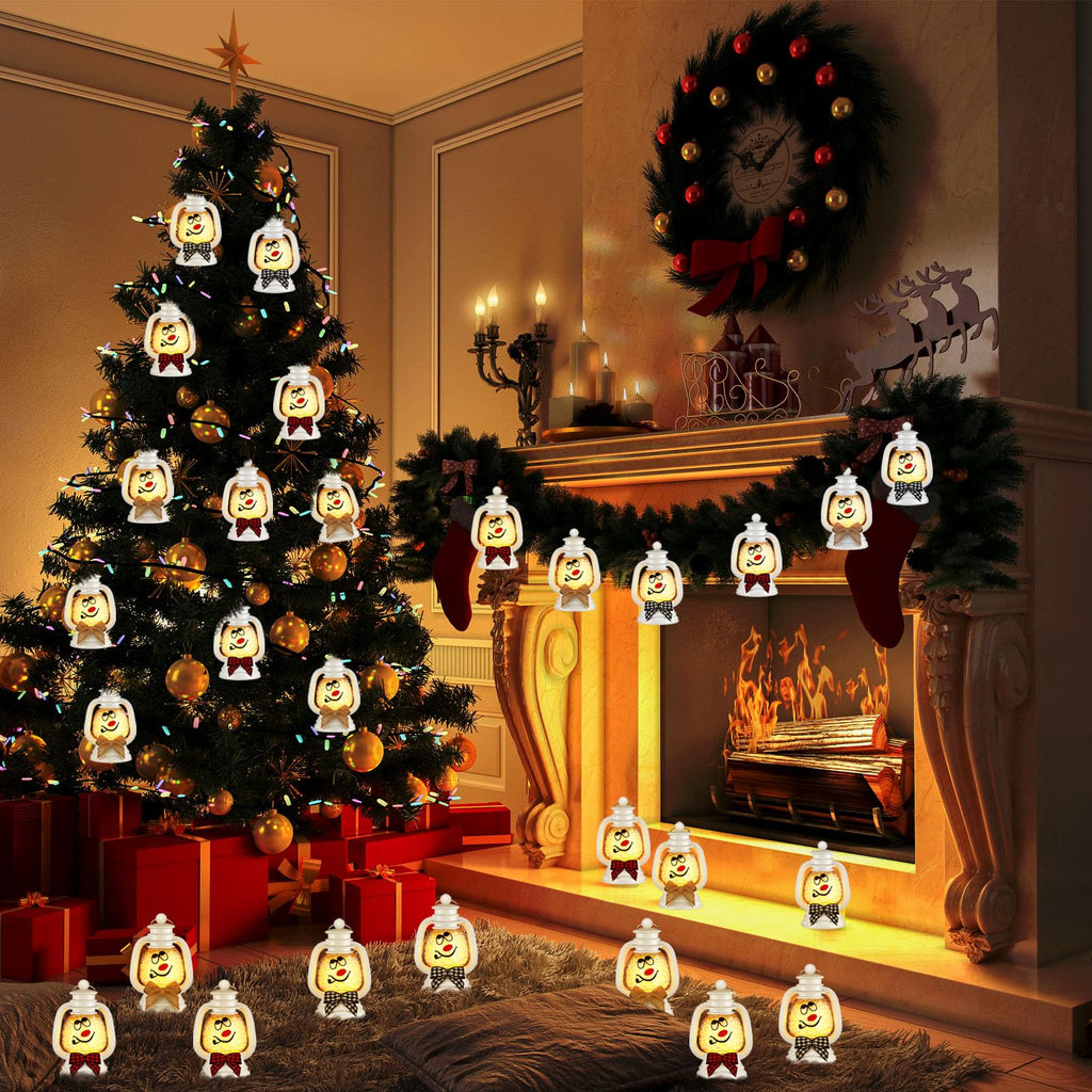 24 Pcs Christmas Snowman Lantern, Table Centerpieces, 4 Inch, White