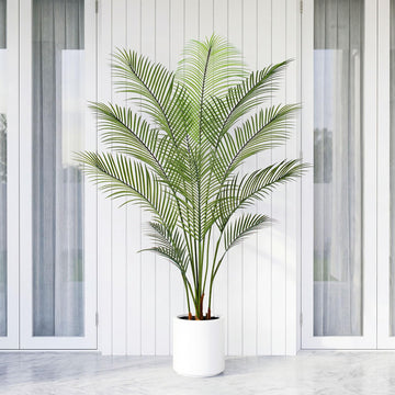Artificial Golden Cane Palm Tree 5FT Tall Faux Palm Tree Fake Plants Faux Tropical Plant, UV Resistant & Maintenance