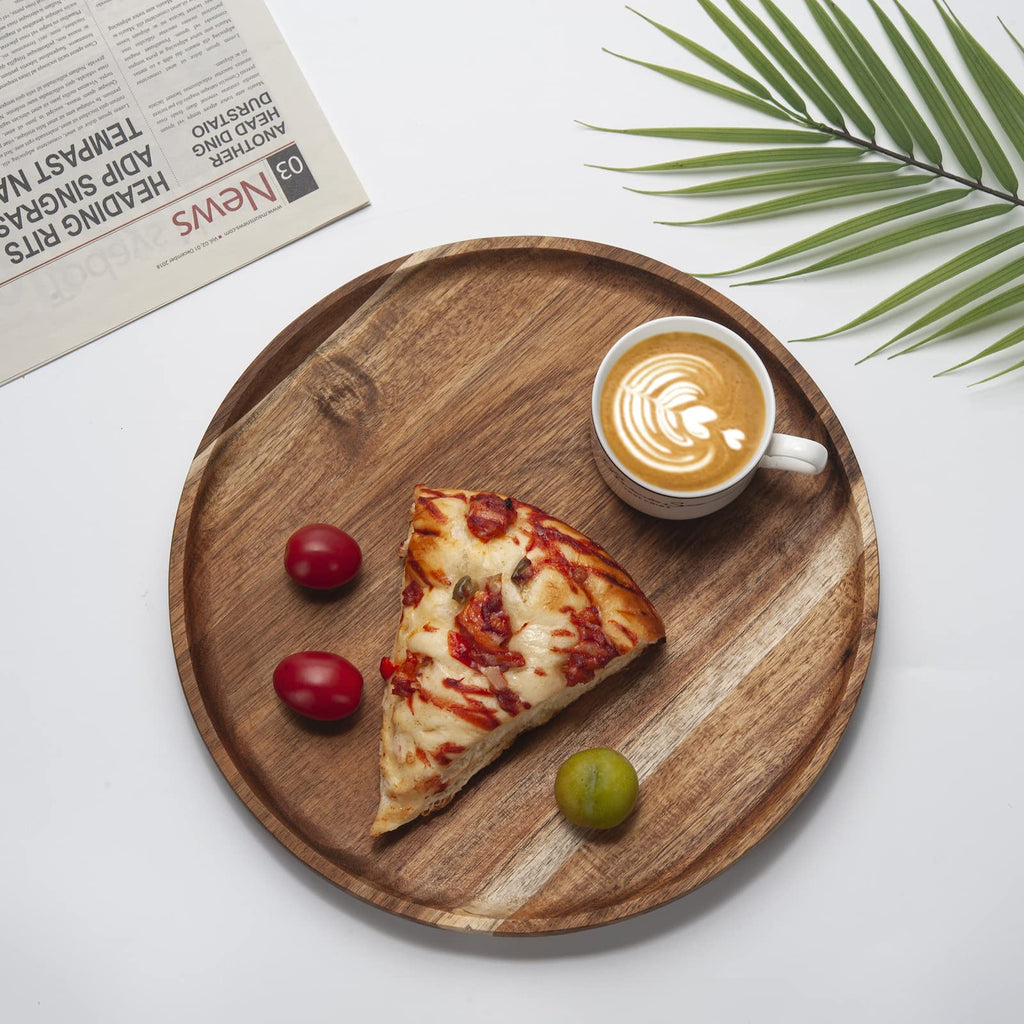 Round Wood Tray, Acacia Wooden Serving Tray, Serving Platter, Appetizer Charcuterie Board, Tray Organizer