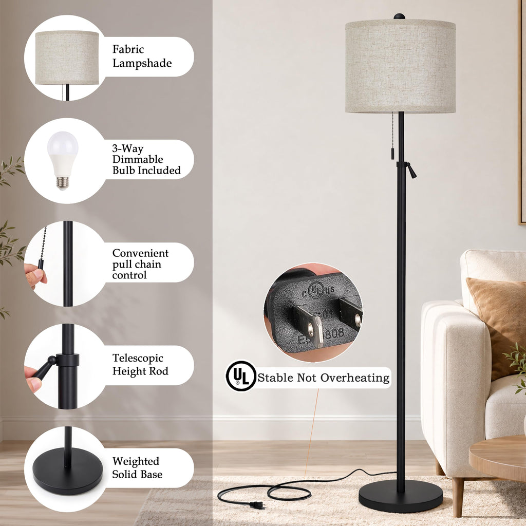61-69" Adjustable Floor Lamp with Remote and Stepless Dimmable Bulb