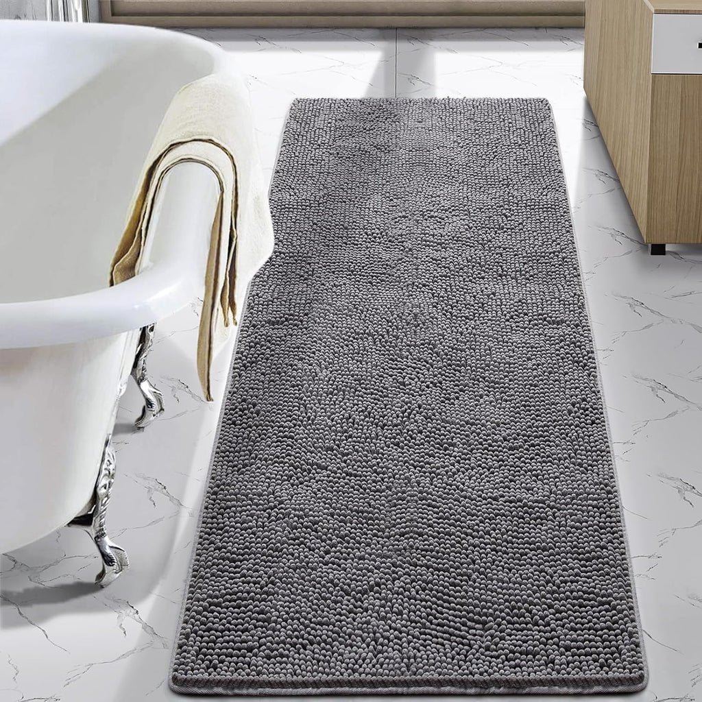 Luxury Bathroom Rug Shaggy Bath Mat 24 x 60 Inch, Gray | Washable Non Slip Bath Rugs Shower, Soft Plush Chenille