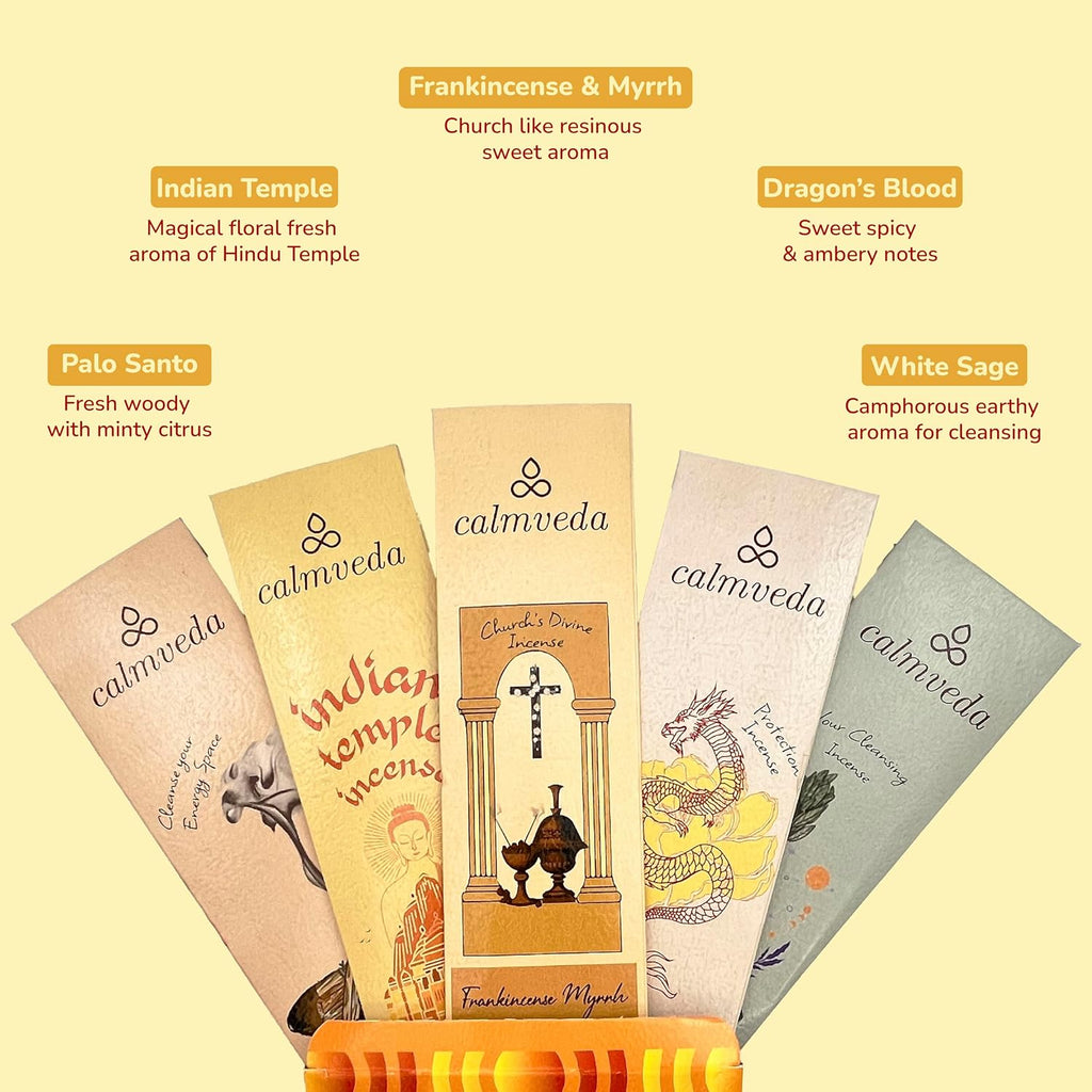 Natural Incense Sticks Variety Pack - (5 Variants) Charcoal Free Inscents-Sticks, Made from Upcycled Flowers | Sacred - Set of 60