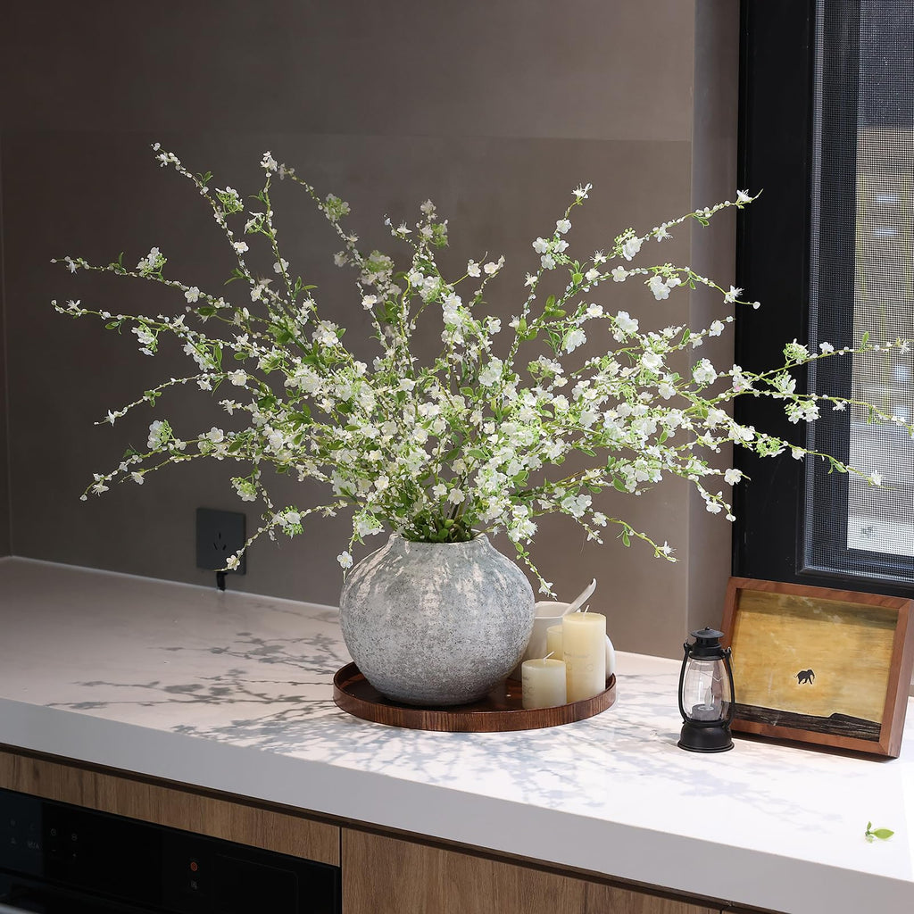 3Pcs 45" Artificial Cherry Blossom Branches White Fake Silk Cherry Blossoms Flowers with Long Stem for Wedding