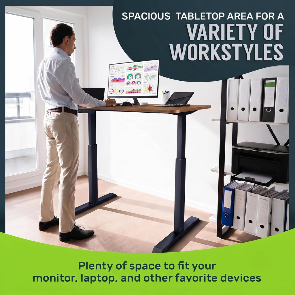 Electric Standing Desk Frame 60 x 24 Inch Tabletop - Motorized Workstation Two Leg Stand Up Desk with Memory Settings