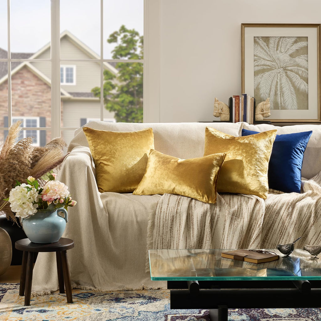 Gold Velvet Pillow Covers 20x20 Decorative Pillows Pack of 2