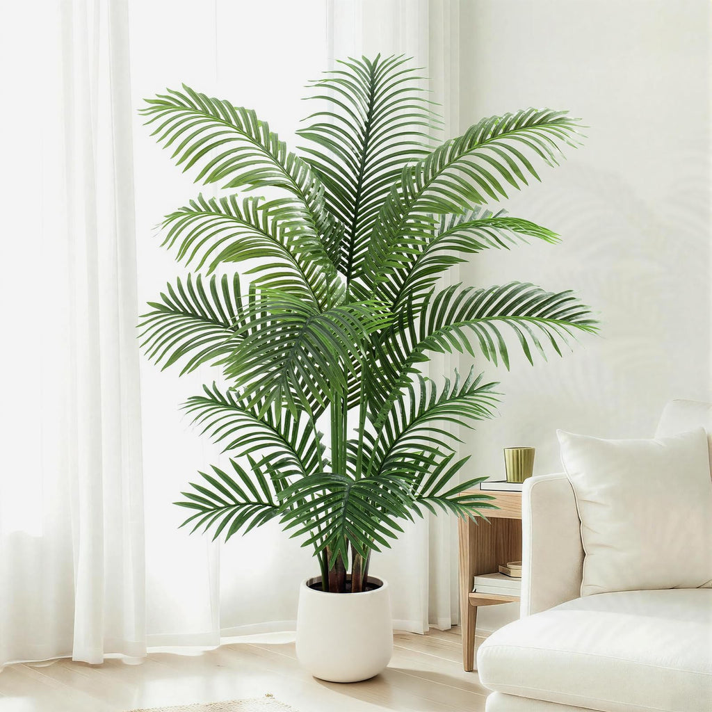 5ft Artificial Palm Tree Tall Faux Palm Tree Indoor Large Fake Plants with 15 Trunks Artificial Plants with White Pot