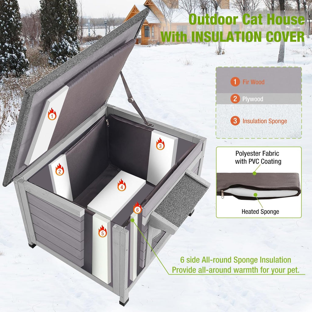 Dog House Insulated for Small Dogs Outdoor Cat House Feral Cat Shelter with Thermal Liner