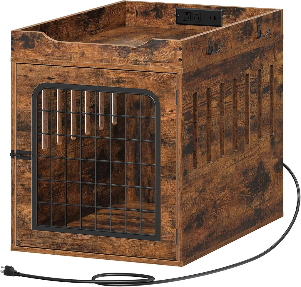 31.5''Dog Crate Furniture with Charging Station, Pet Crate End Table
