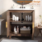30 Inch Bathroom Vanity with Sink, Mid-Century Modern Vanity with Ceramic Basin and Fluted Soft-Close Doors