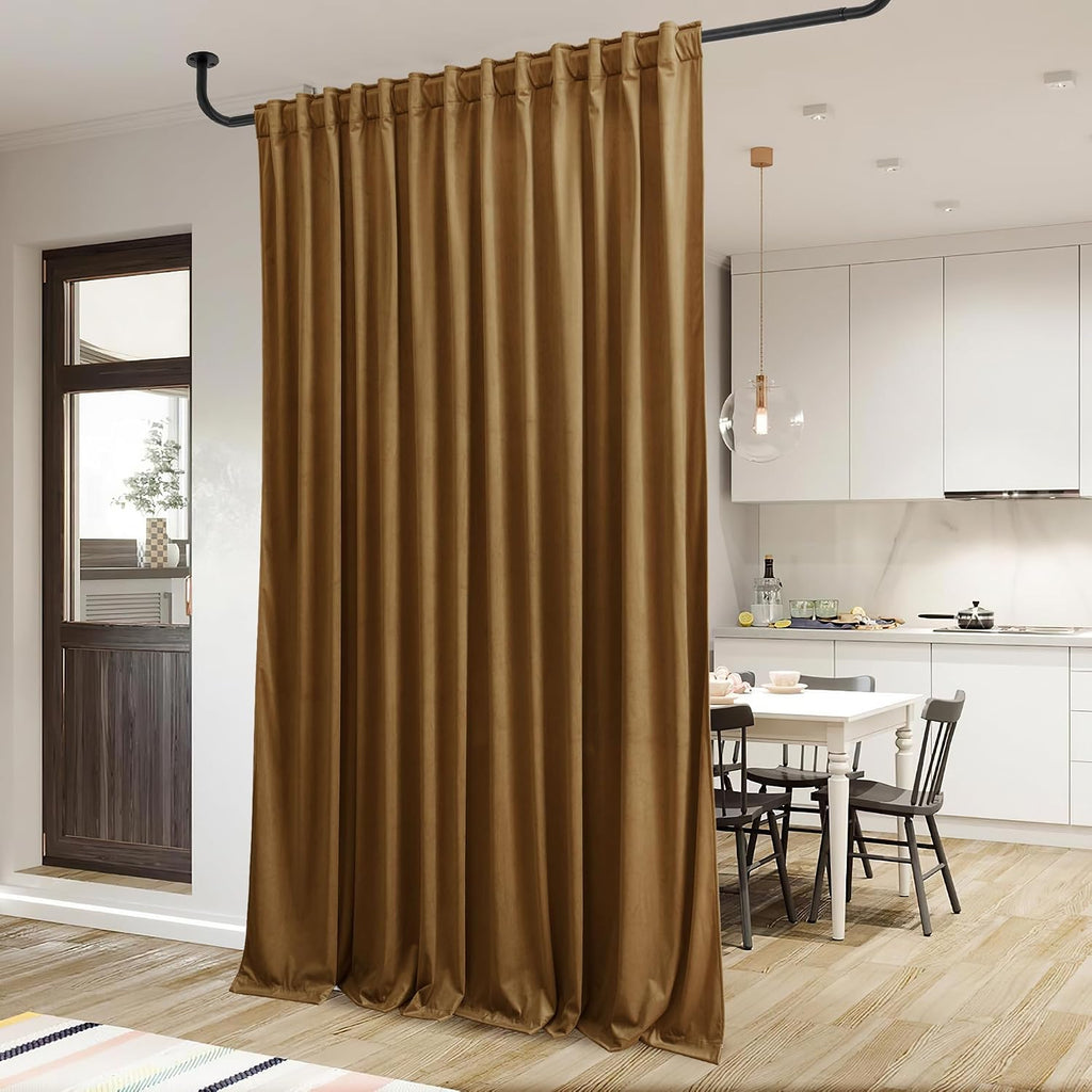 Gold Brown Blackout Velvet Curtains 84 inches Long, Super Soft Thermal Insulated Privacy Protect Sliding Door Panels