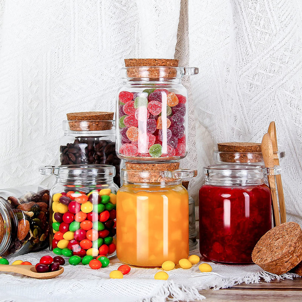 10 oz Small Glass Storage Jars with Cork Lids and Spoons, 12 Pack