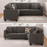 L Shaped Couch, Small Corner Sectional Sofa for Living Room, Comfy Chenille L Shape Sofa with 3 Throw Pillows