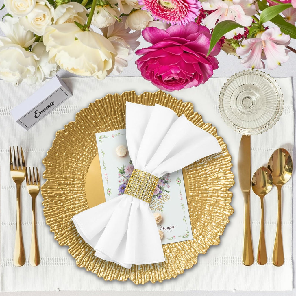 12 Pcs Gold Chargers for Dinner Plates, 13" Reusable Reef Serving Gold Chargers, Round Plastic Shiny Decorative