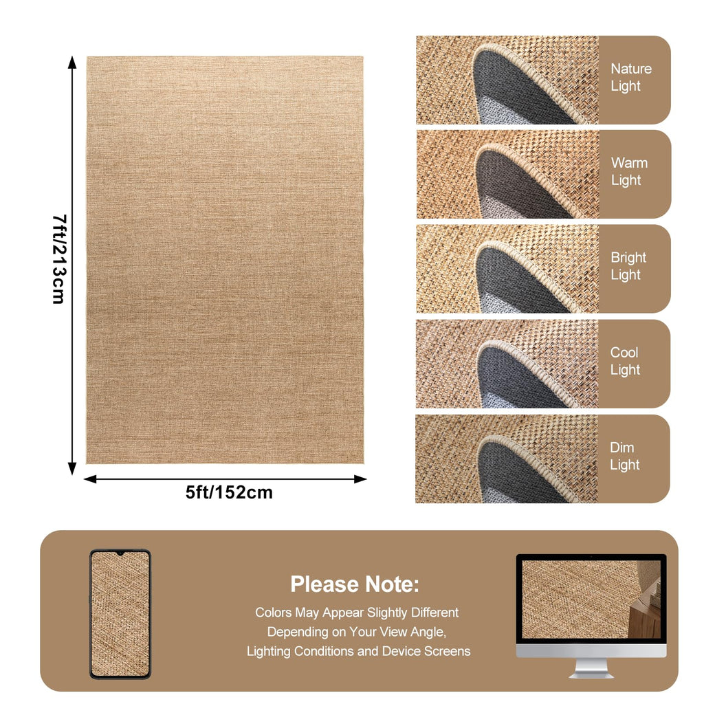 5×7 Easy Jute Rug Washable Rugs Low Pile Outdoor Indoor Farmhouse Neutral Non Slip Rug Modern Carpet Door Mat for