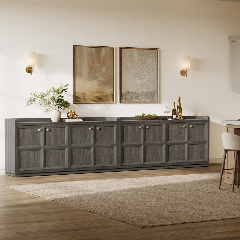 61.7" 4-Door Buffet Sideboard Cabinet Living Room, Dark Gray Oak