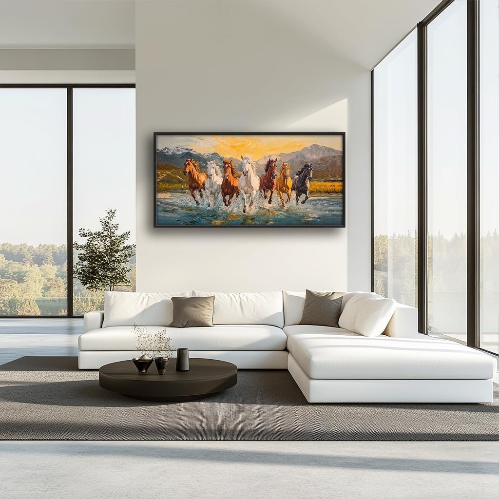 Horse Wall Art Lucky 7 Seven Running Horses Motivational Pictures Wall Decor Large Western Wild Animals Canvas Prints