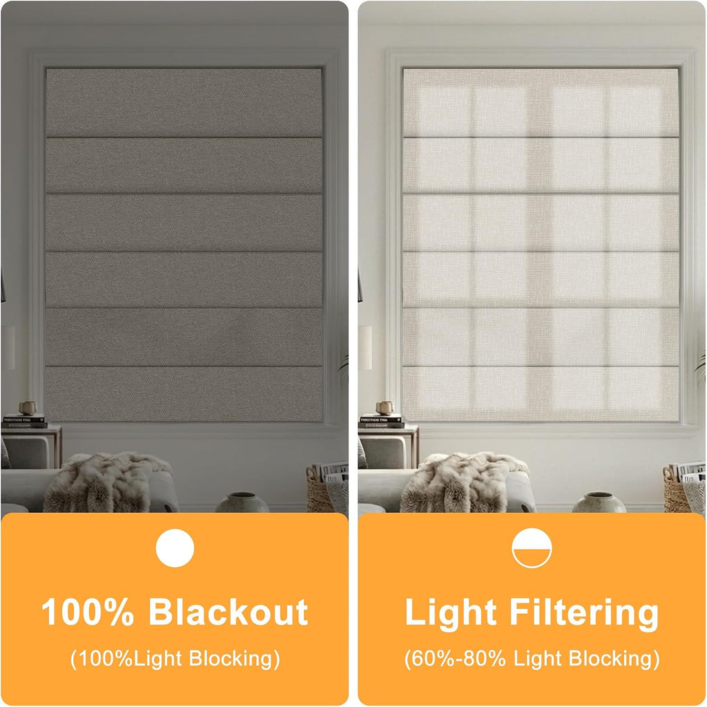 Blackout Roman Shades for Indoor Windows Cordless,Pull Down Linen Fabric Roman Blinds,Privacy Window Shades for Door
