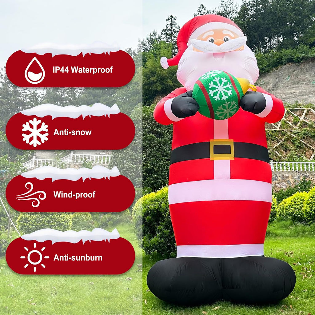 10FT Santa Claus Christmas Inflatable Decorations Blow Up Giant Santa Snowflake Ball Indoor Outdoor Decor Lights for